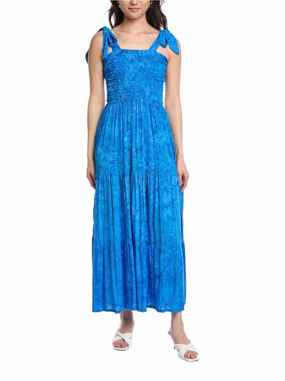Tiare Hawaii Bright Blue Tie-Shoulder Smocked Maxi Dress